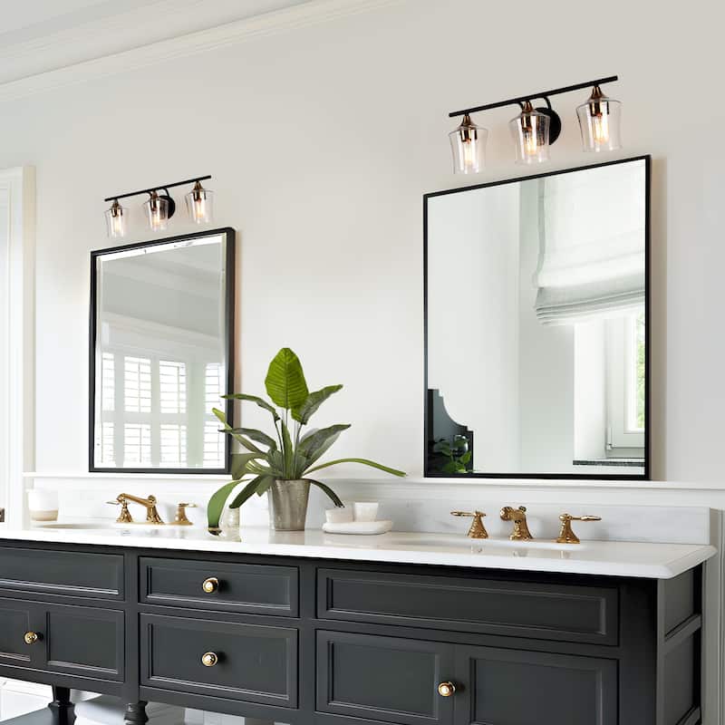 Modern Black Gold 2/3/4-Light Linear Bathroom Vanity Lights with Seeded Glass