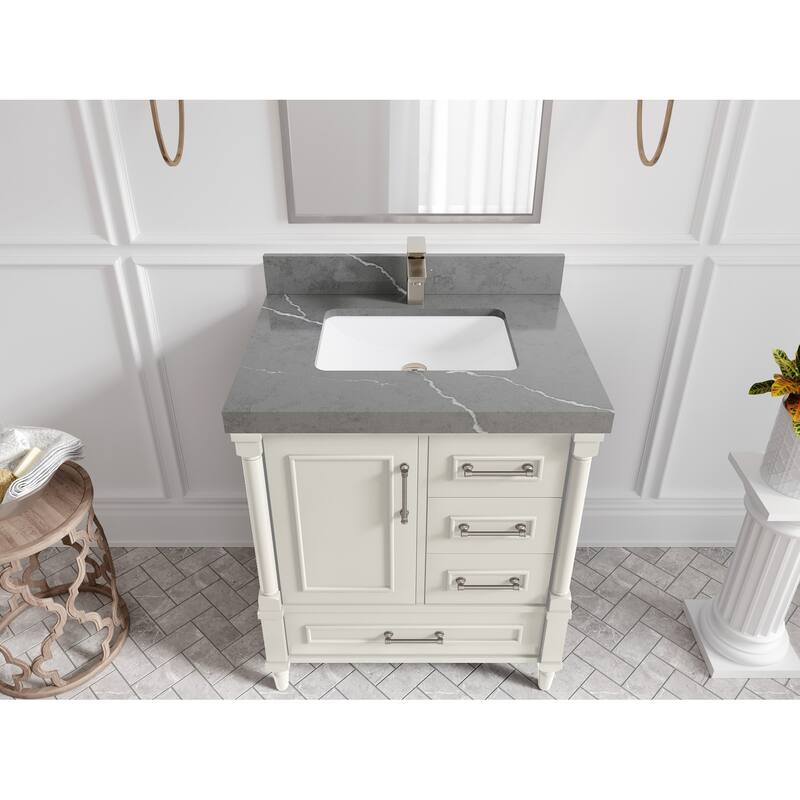 Willow Collections 30 in. W x 22 in. D Aberdeen Single Sink Bathroom Vanity with Countertop - 2” Piatra Gray - Ivory