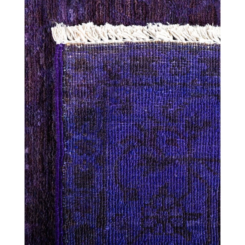 Overton Hand Knotted Wool Vintage Inspired Modern Contemporary Overdyed Purple Runner Rug - 3' 1" x 14' 10"