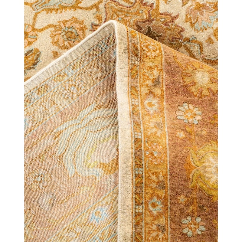 Overton Hand Knotted Wool Vintage Inspired Traditional Mogul Ivory Area Rug - 6' 1" x 9' 1"