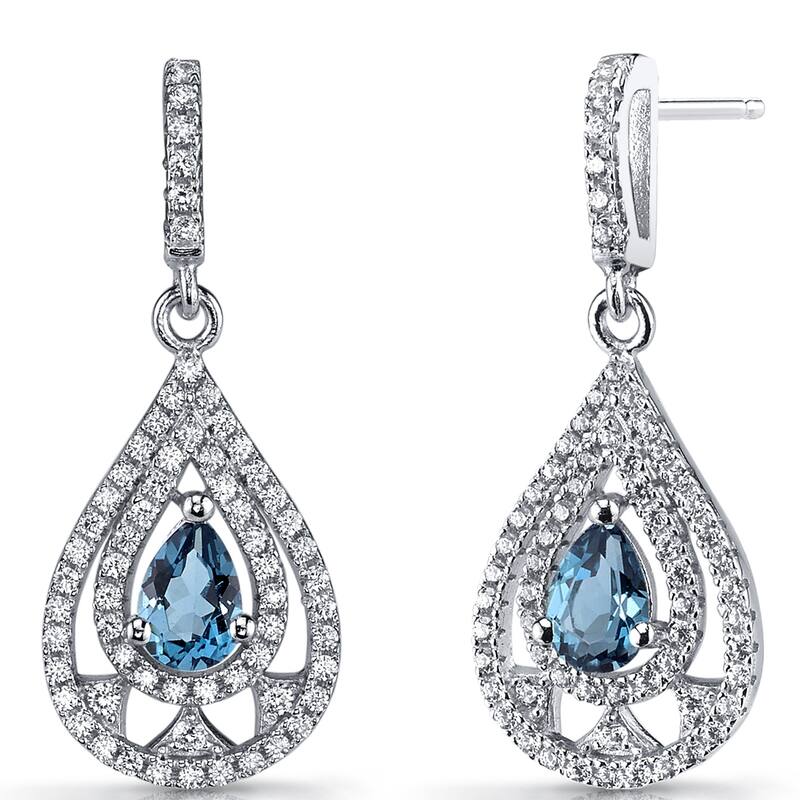 Sterling Silver 1ct London Blue Topaz Pear Dangling Earrings