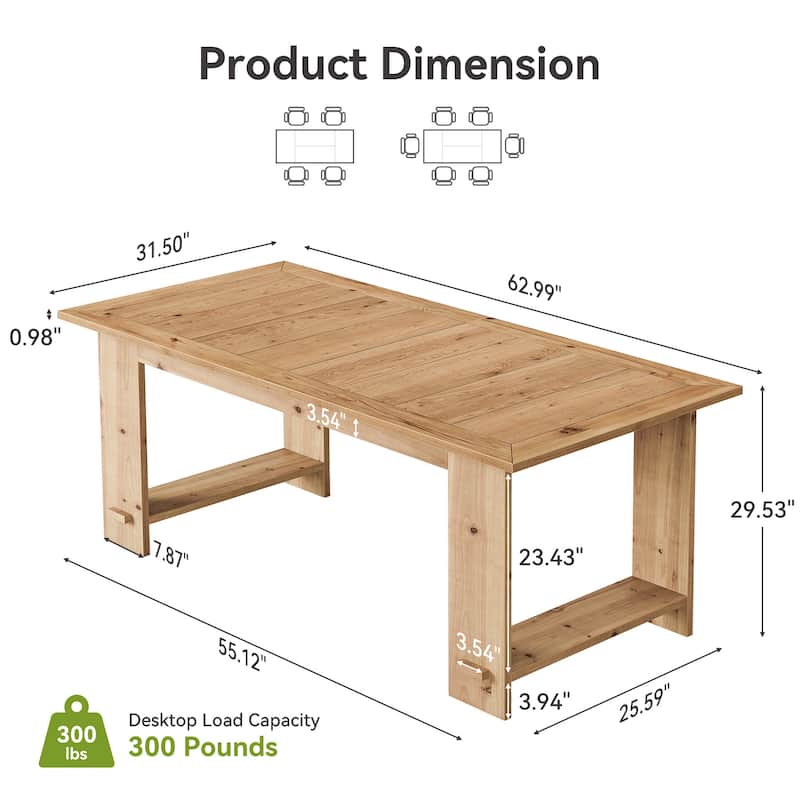 63" Rectangle Kitchen Table with Heavy Duty Legs