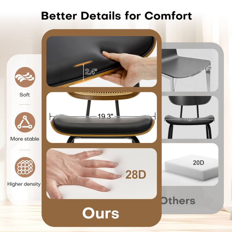 Faux Leather Upholstered Dining Chairs Set of 2/4 - 33.5"H x 19.3"W x 23"D