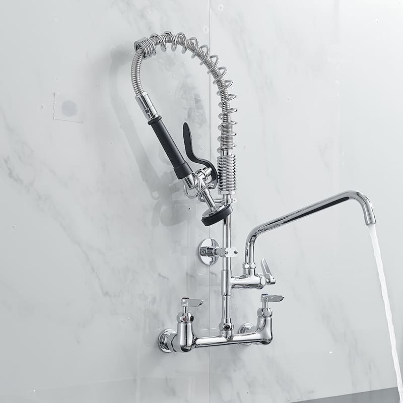 26 Inch Modern Commercial Brushed Nickel Kitchen Faucet with Pre-Rinse Sprayer - 8 In. W X 25 In. H X 8 In. D