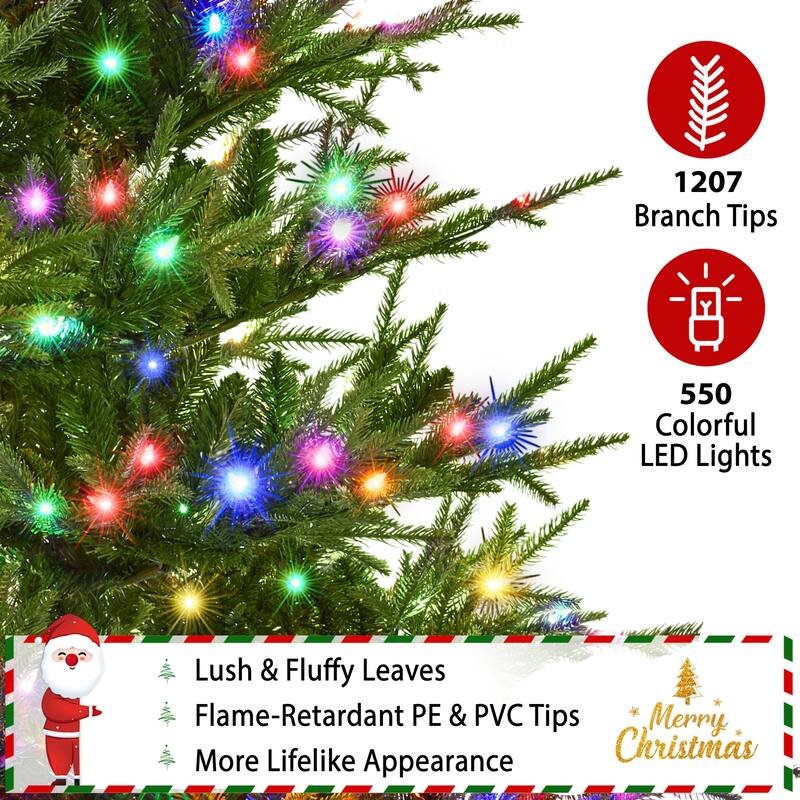 Yaheetech 6ft/7.5ft Pre-lit Artificial Christmas Tree with Multicolored LED Lights of 9 Light Modes, Green