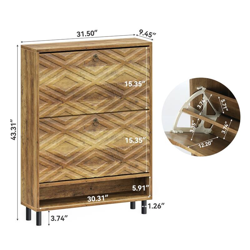Narrow Shoe Cabinet with 2 Flip Drawers for Entryway Organizer