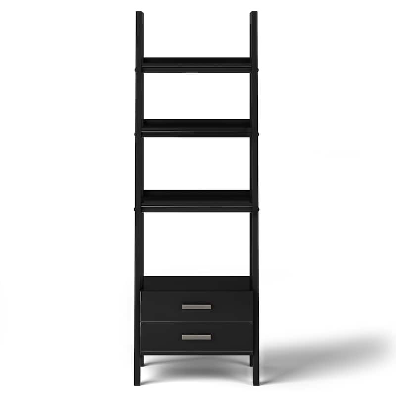 WYNDENHALL Hawkins SOLID WOOD 72 inch x 24 inch Modern Industrial Ladder Shelf with Storage - 24"w x 20"d x 72"h