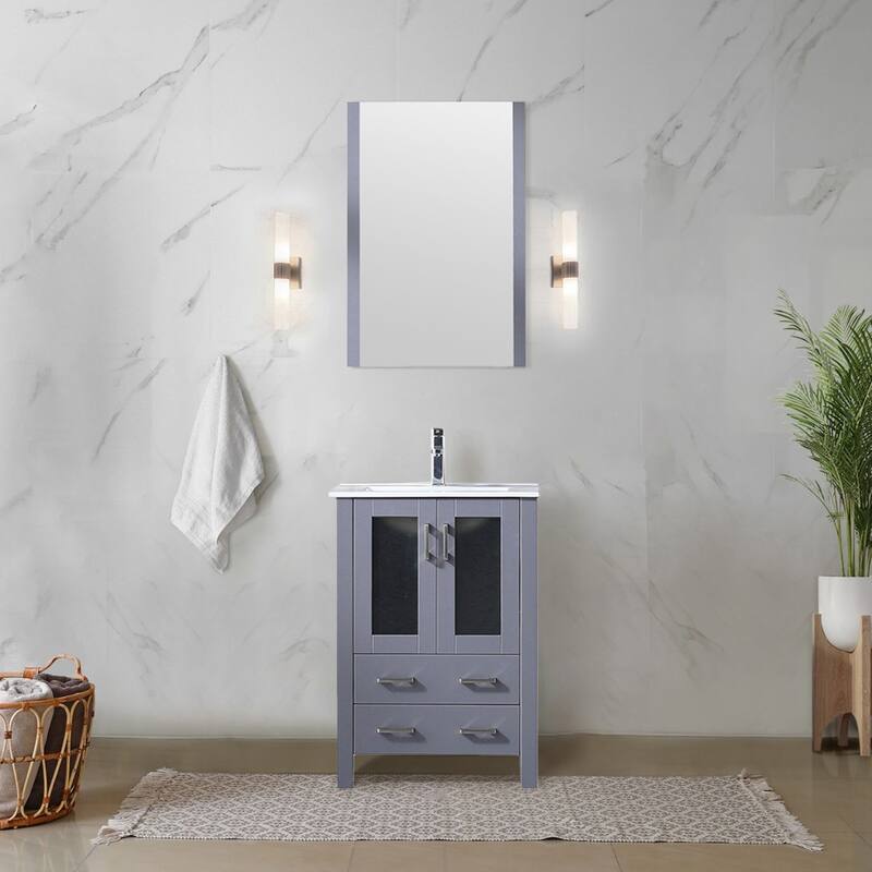 24-inch Bathroom Vanity with Ceramic Top, Mirror, and Soft Close Storage - Includes 1 Cabinet and 2 Drawers for Storage