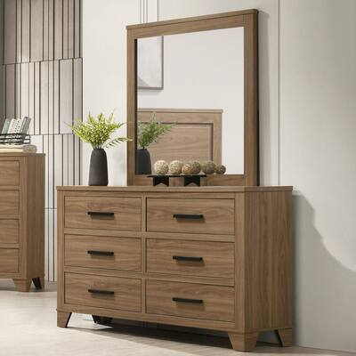 Furniture of America Nyess Modern 2-Piece Chestnut Brown Wood 6-Drawer Dresser and Mirror Set