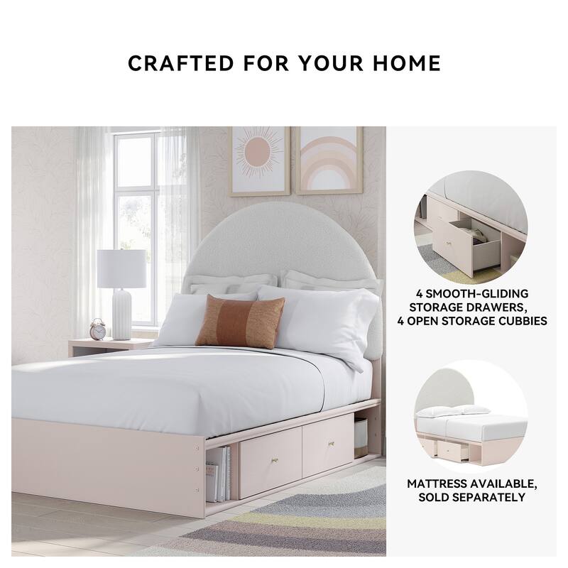 Signature Design by Ashley Wistenpine Pink/Cream Full Upholstered Panel Platform Bed with Storage