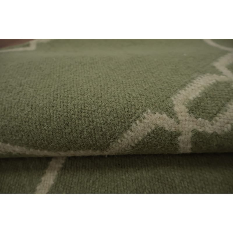 Hand Woven Oriental 100% Wool Carpet Southwestern All-Over Green Kilim Area Rug - 10' 10'' X 7' 10''