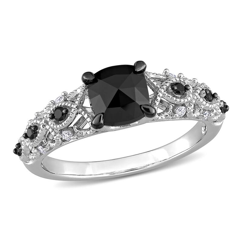 Miadora 1 1/8ct TDW Cushion-cut Black and White Diamond Infinity Engagement Ring in 14k White Gold