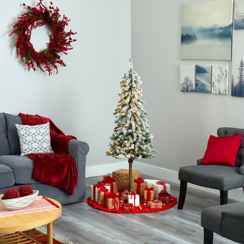 5ft. Flocked Alpine Artificial Christmas Tree with 150 Lights & 405 Branches - Winter Wonderland Holiday X-Mas Tree