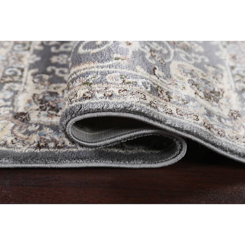 Grey Floral Medallion Transitional Turkish Rug Oriental Carpet