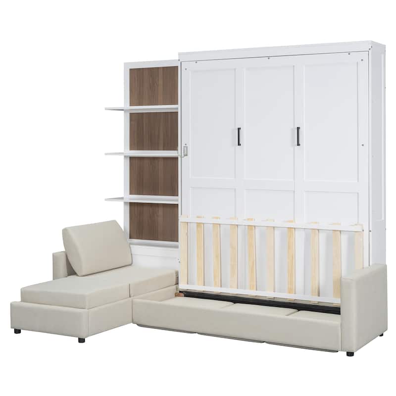 Convertible Queen Murphy Wall Bed with Sectional Sofa & 4-Tier Bookcase by Harper&Bright Designs