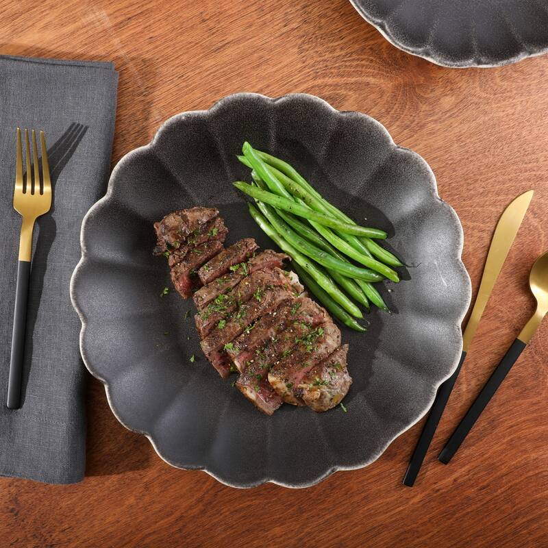 Gibson Elite Malibu Shore 16 Piece Scallop Stoneware Reactive Glaze (Service for 4) Ceramic Plates and Bowls Dinnerware Set