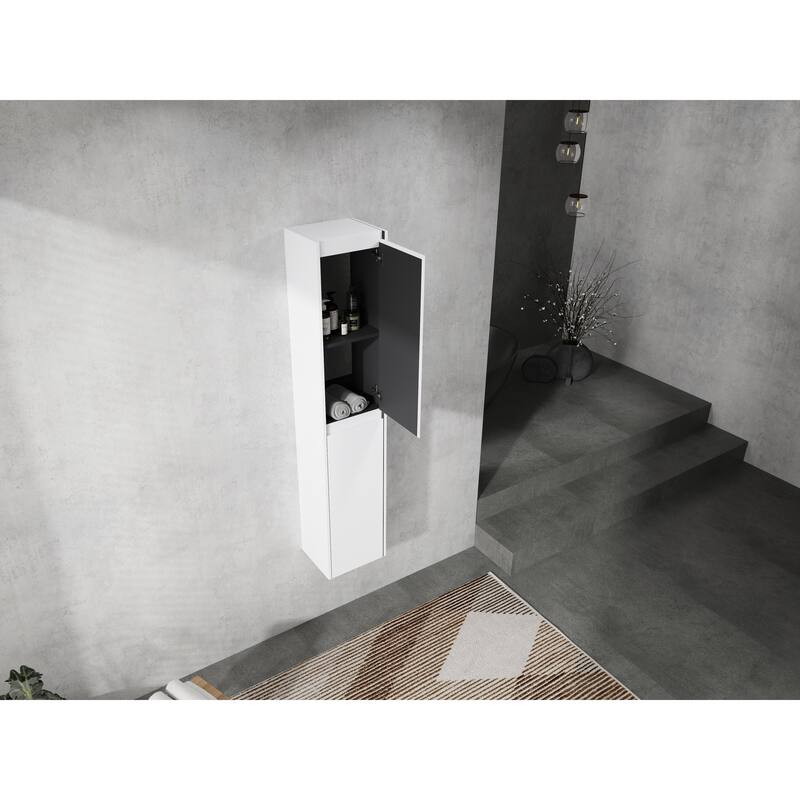 Modern Wall-Mounted Bathroom Side Cabinet with Soft-Close Doors, Floating Design, 6 Storage Compartments, 12-Inch Width - 11.81X59 in 12" White -SC00112*2 - White + Plywood