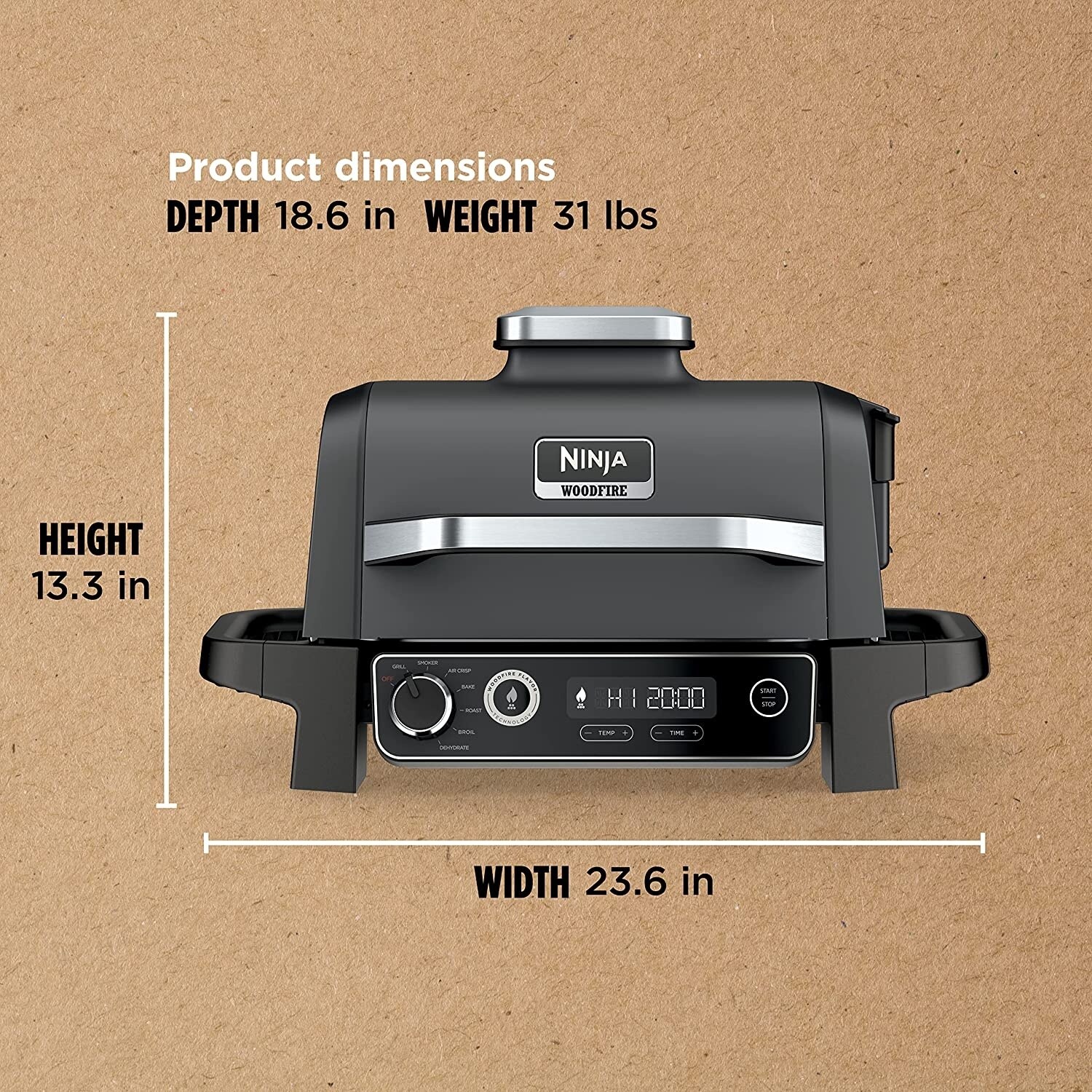 Ninja OG701 7-in- 1 Woodfire Outdoor Grill & Smoker (Grey) - Bed