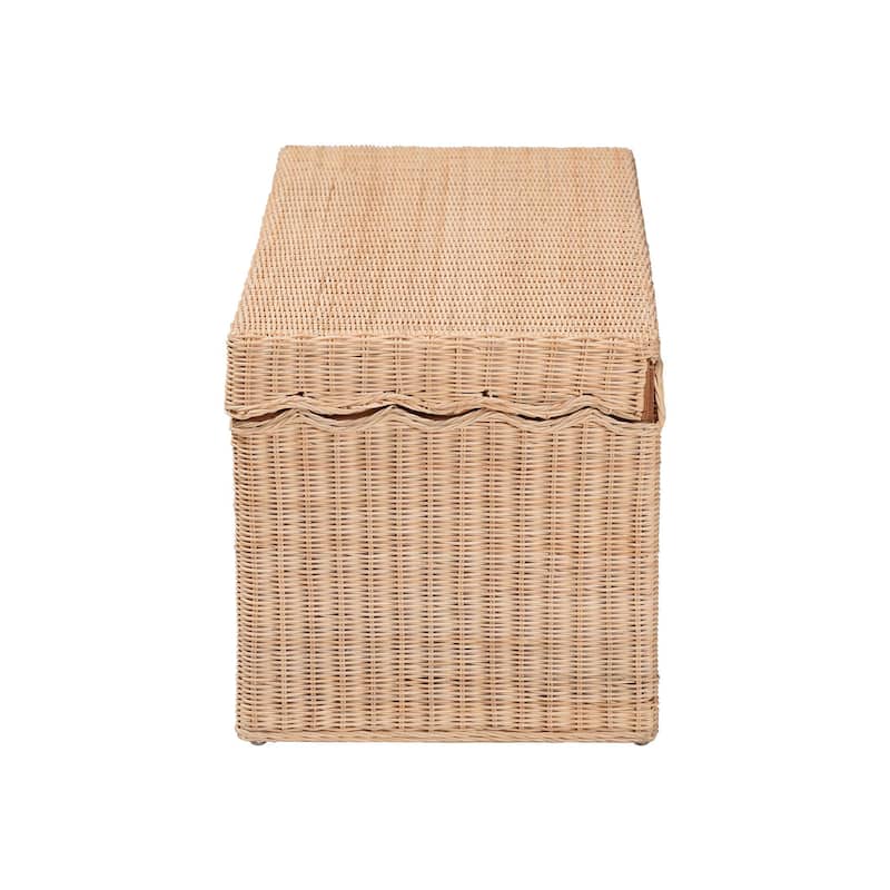 Damita Scallop Natural Rattan Chest with Lift-top - Coastal Boho Style Storage Bench for Bedroom, Entryway, or Living Room