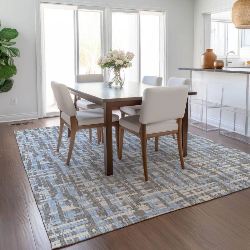 Machine Washable Indoor/ Outdoor Modern Crosshatch Chantille Rug