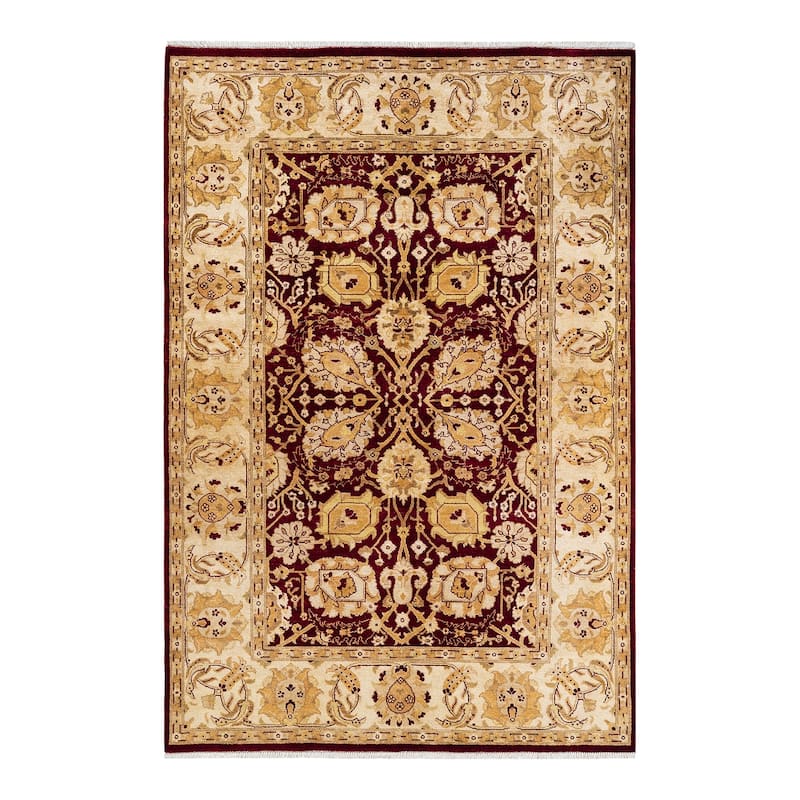Overton Hand Knotted Wool Contemporary Oriental Red Area Rug - 5' x 8' - Maroon - 5' x 8'