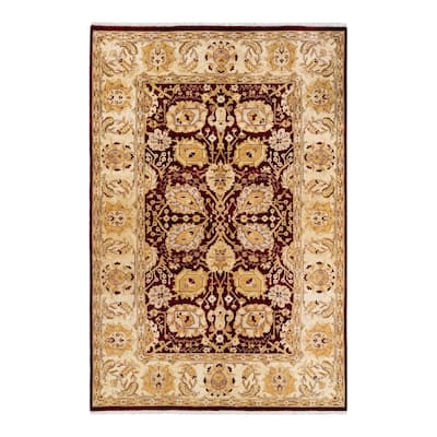 Overton Hand Knotted Wool Contemporary Oriental Red Area Rug - 5' x 8'