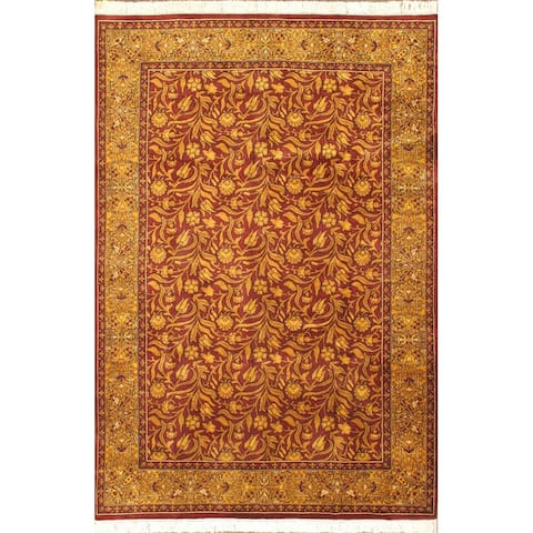 ECARPETGALLERY Hand-knotted Double Knot Gold, Red, Wool Rug - 6'1" x 8'10"