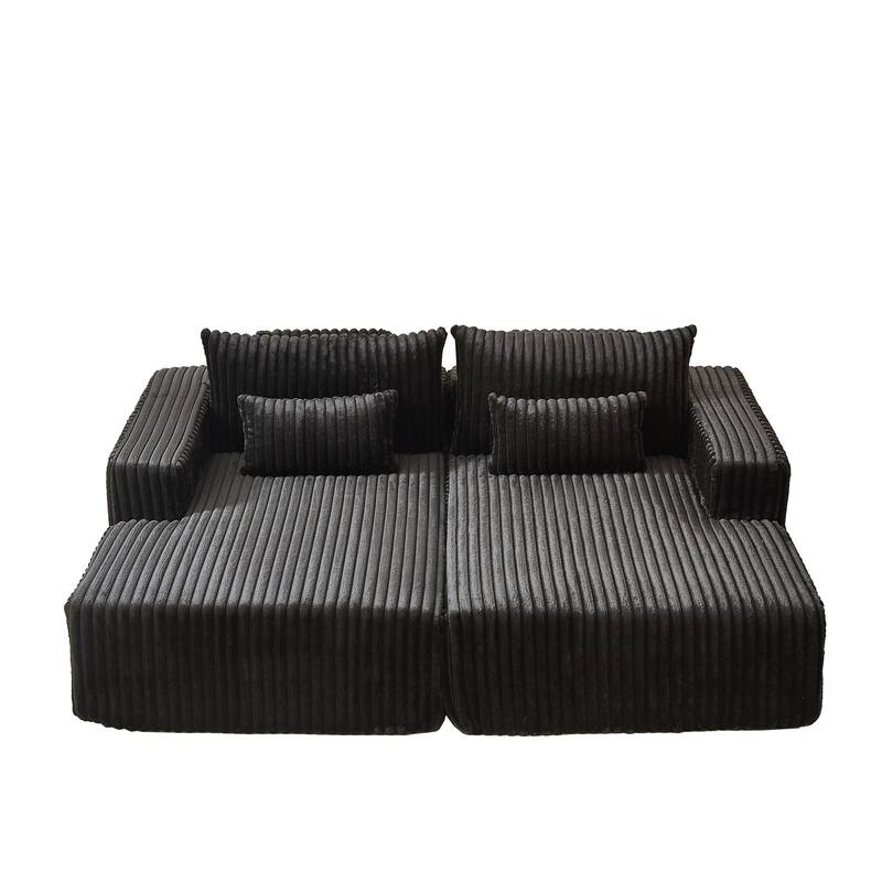 87'' Lounge Chaise Sleeper Sofa - Soft Corduroy Couch with Ottoman Bench and Pillow Support