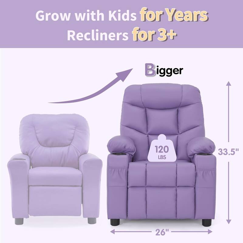 MCombo Big Kids Recliner Chair with Cup Holders - 28.3"(L)x26.0"(W)x34.2"(H)