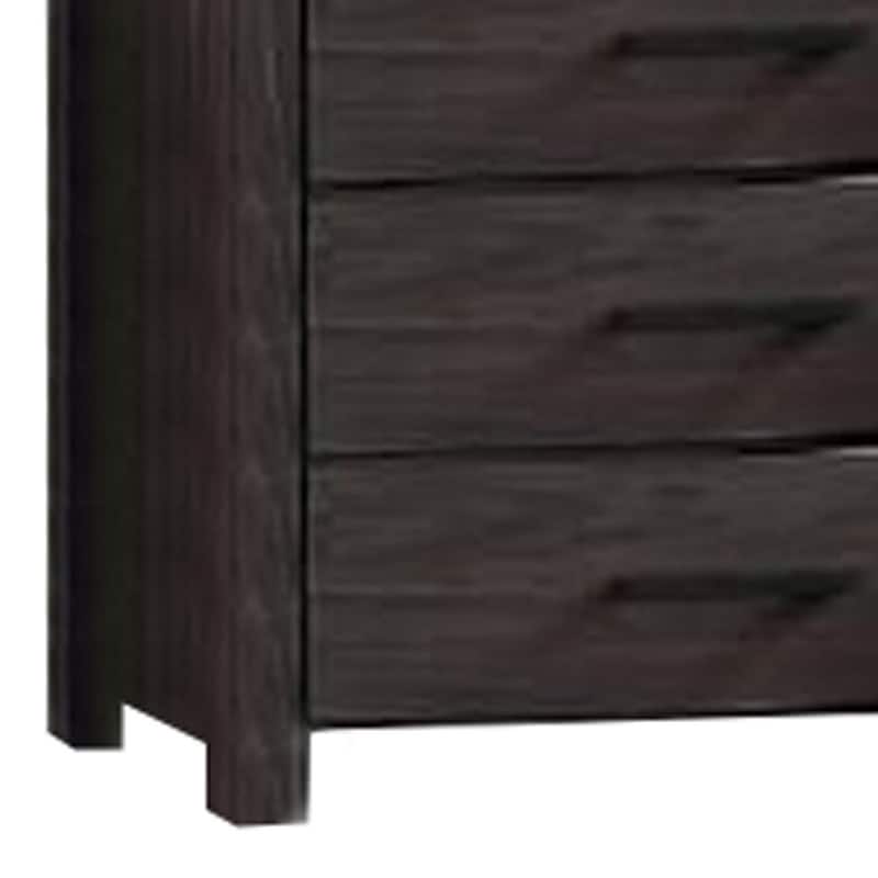 Wooden Chest with Metal Bar Handles and Five Drawers, Dark Brown