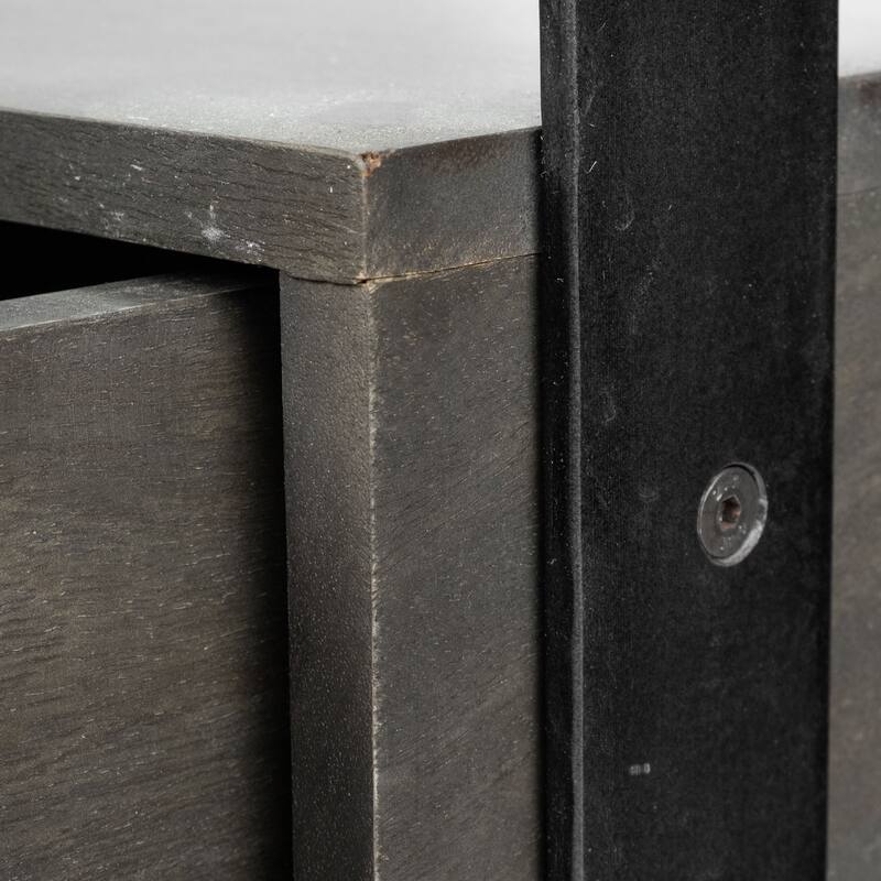 Vidro Glass Top w/ Black Solid Wood Drawers & Black Iron Frame Rectangular Coffee Table