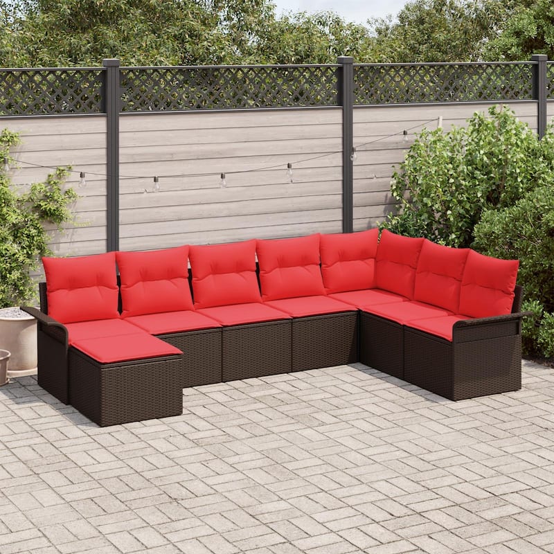 vidaXL 8/9 Garden Sofa Set with Cushions Black/Brown/Grey Poly Rattan - 117.1 x 73.8 x 27.2 - Brown without table