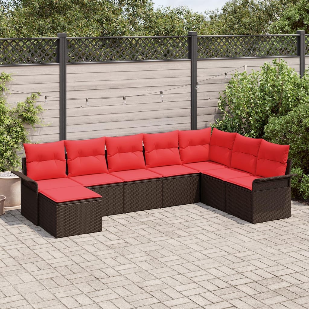 vidaXL 8/9 Garden Sofa Set with Cushions Black/Brown/Grey Poly Rattan - 117.1 x 73.8 x 27.2