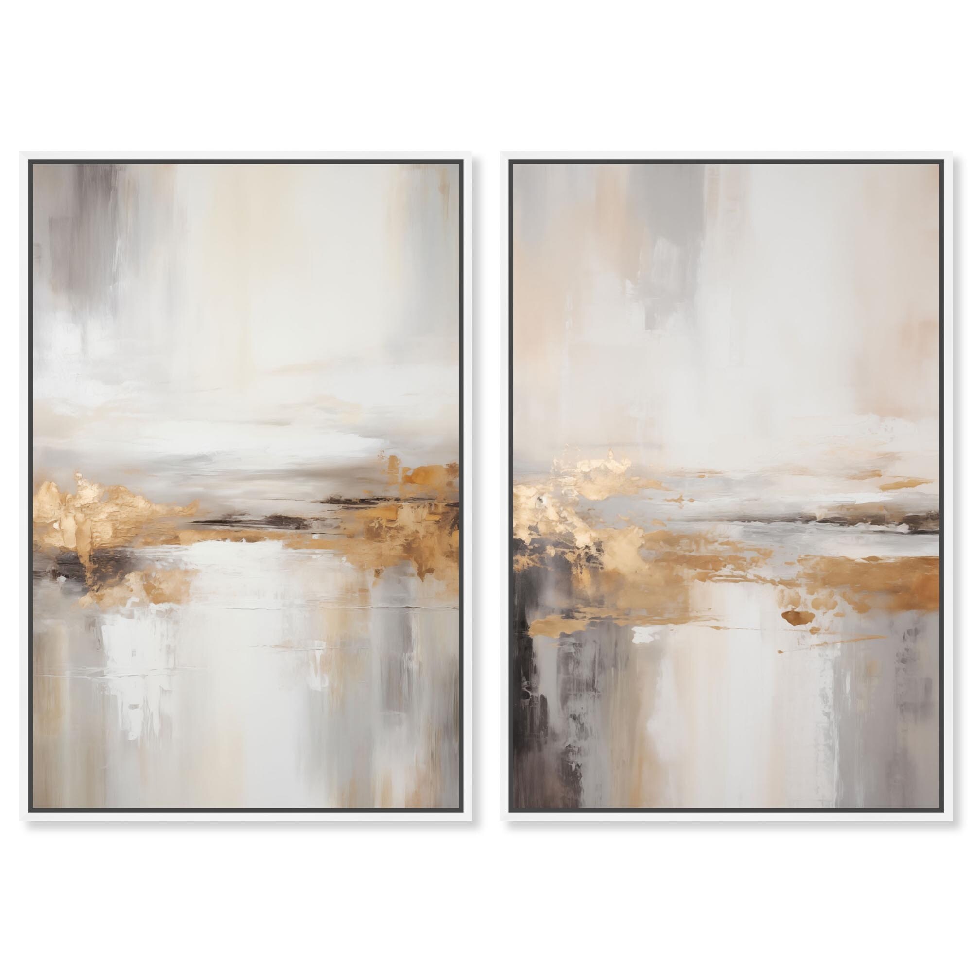 Gilded Luxe Glam Gold Art 2 Panel Set Framed Canvas Print by Art Remedy