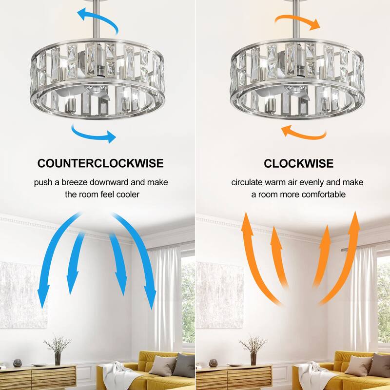 20" Caged Ceiling Fan with Crystal Light Remote Control, Bladeless Chandelier - 20 Inch