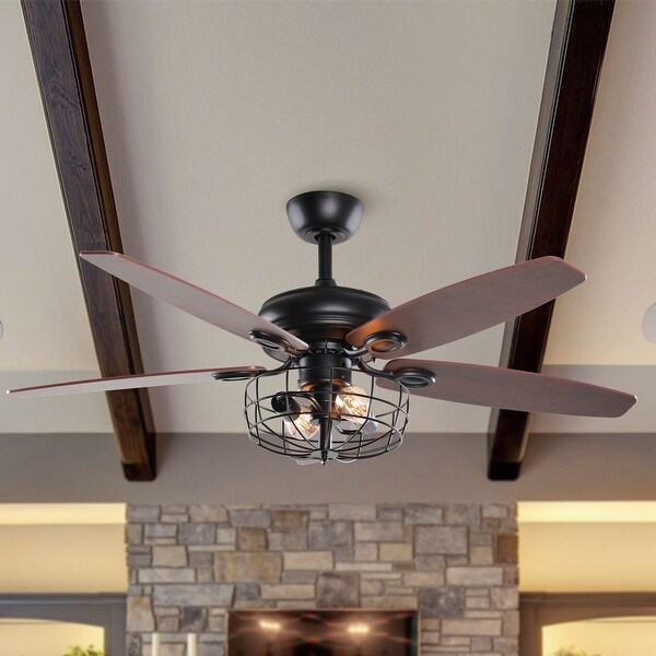 Industrial 52-in Wooden 5 Blades 2-Light Ceiling Fan with Remote. Opens flyout.