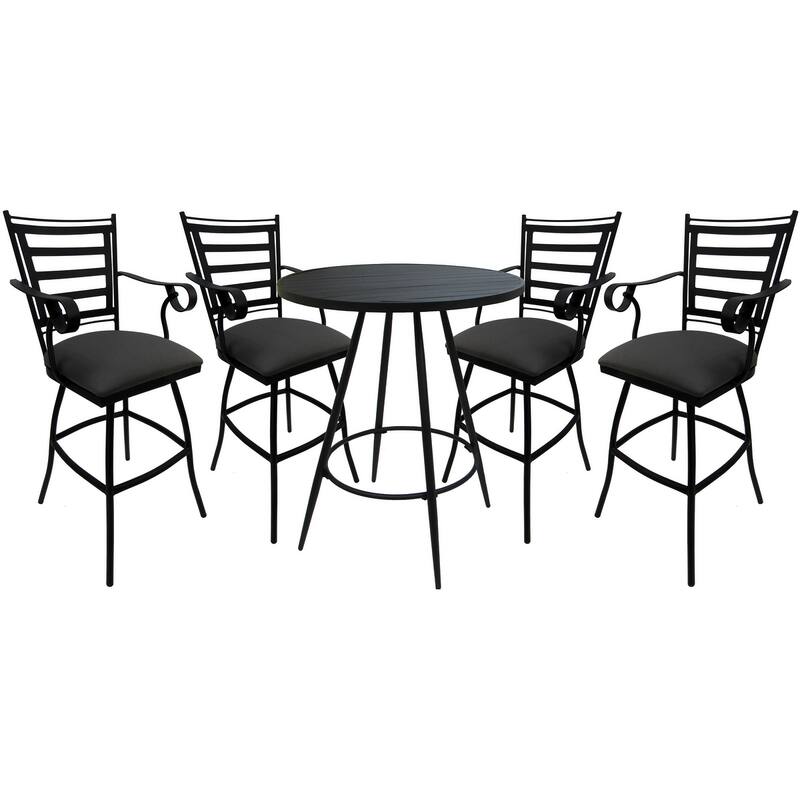 Outdoor Patio Bar Pub Set - 30" Jenna Stools - Black Frame - 36" Table