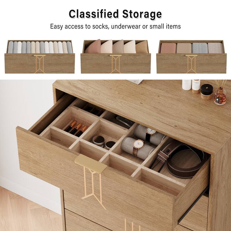 Wooden 5 Drawer Dresser with Deep Drawers