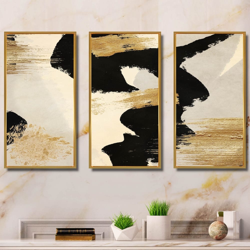 Designart "Glam Collage II" Modern & Contemporary Framed Art Prints Set of 3 - 4 Colors of Frames