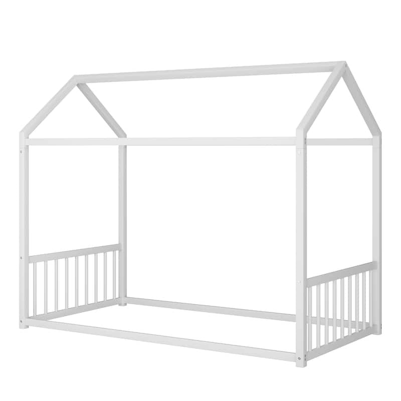 Montessori Metal House Bed with End Guardrails by Harper&Bright Designs