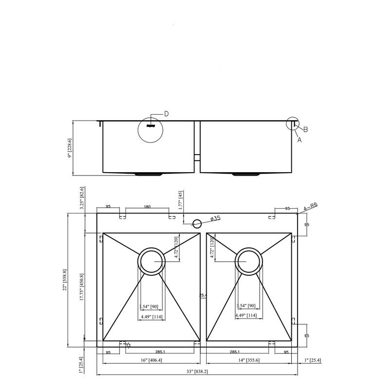 Double Bowl Drop in Kitchen Sink 16 Gauge with Two 9" Deep Basin