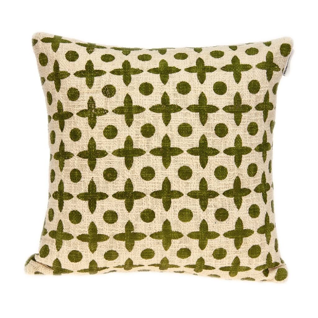 18" Beige Printed Cotton Throw Pillow