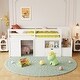 preview thumbnail 1 of 12, Modern Soidl Wood Twin Sise Low Loft Bed With Stair, Darwer, And Shelf White