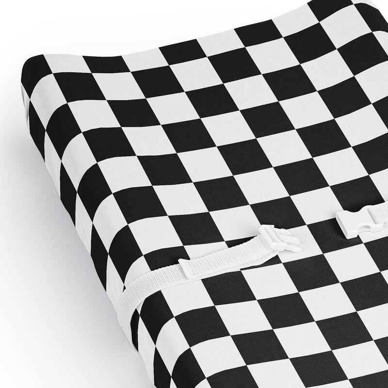 Sweet Jojo Designs Black & White Gingham Checkered Plaid Boy, Girl, Unisex/Gender Neutral Changing Pad Cover Sheet - Black Check