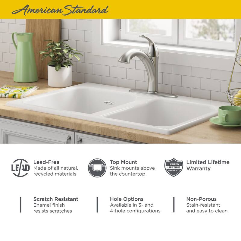 American Standard Quince 32-7/8" Drop In Double Basin Cast Iron