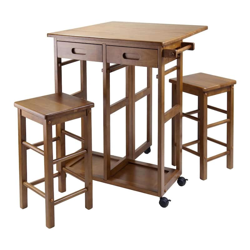 Retro Rolling Cart with Stools - Space Saving Bar Cart, Drop Leaf Table, Kitchen Dining Furniture