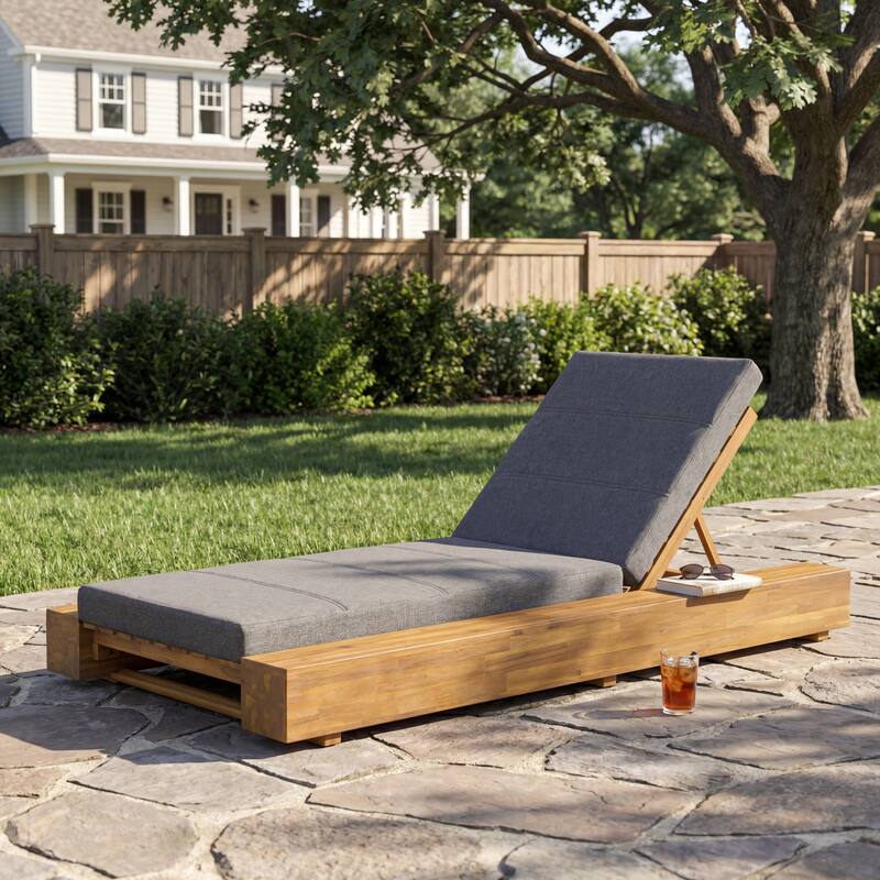 Christopher Knight Home - Amedea Outdoor Acacia Wood Chaise Lounge with Adjustable Backrest & Water-Resistant Cushion