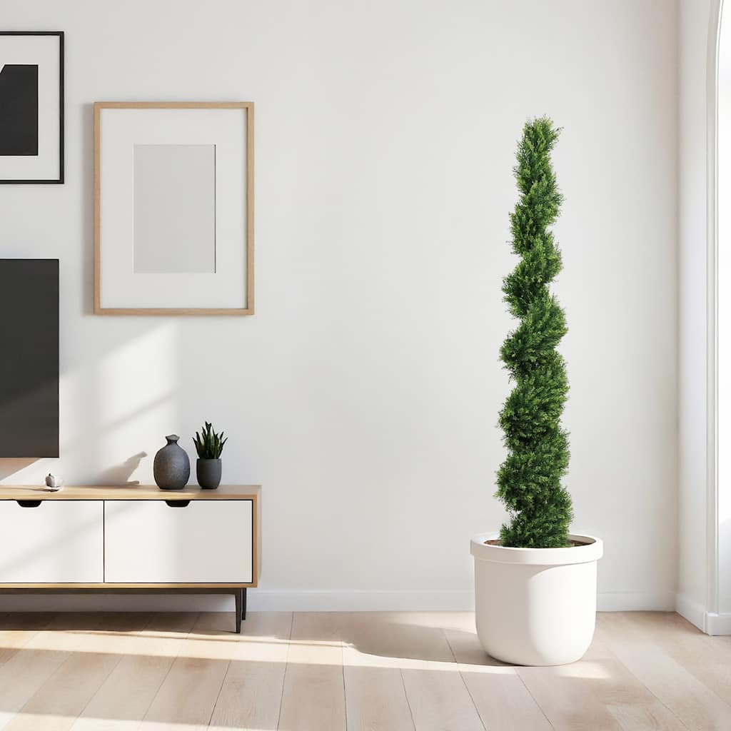 6ft Two-Tone Spiral-Shaped Potted Cedar Tree; A Realistic Evergreen Plant, For Decorating Outdoor Gardens, Porches; 2pcs/Set