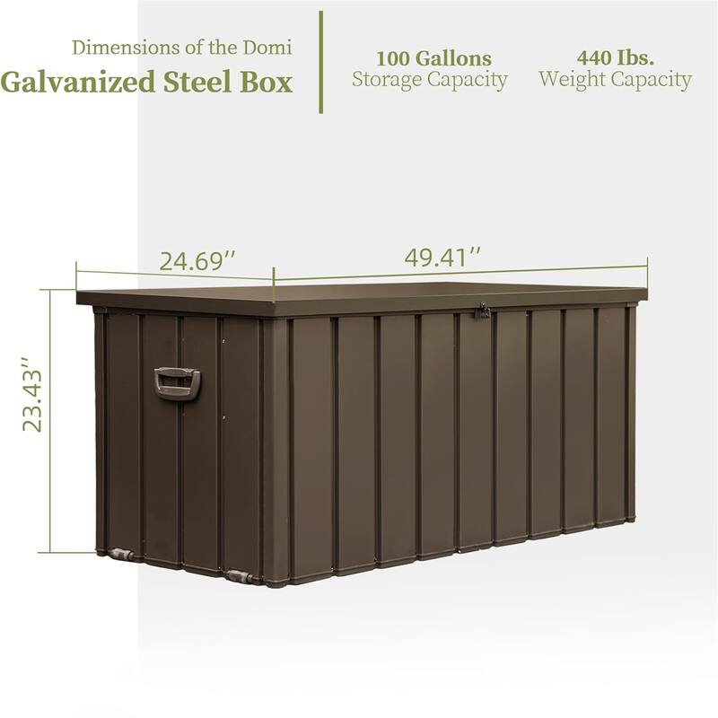 ​​Heavy Duty Galvanized Steel Outdoor Storage Box with Lockable Lid and Mobility Rollers for Patio Deck and Garden