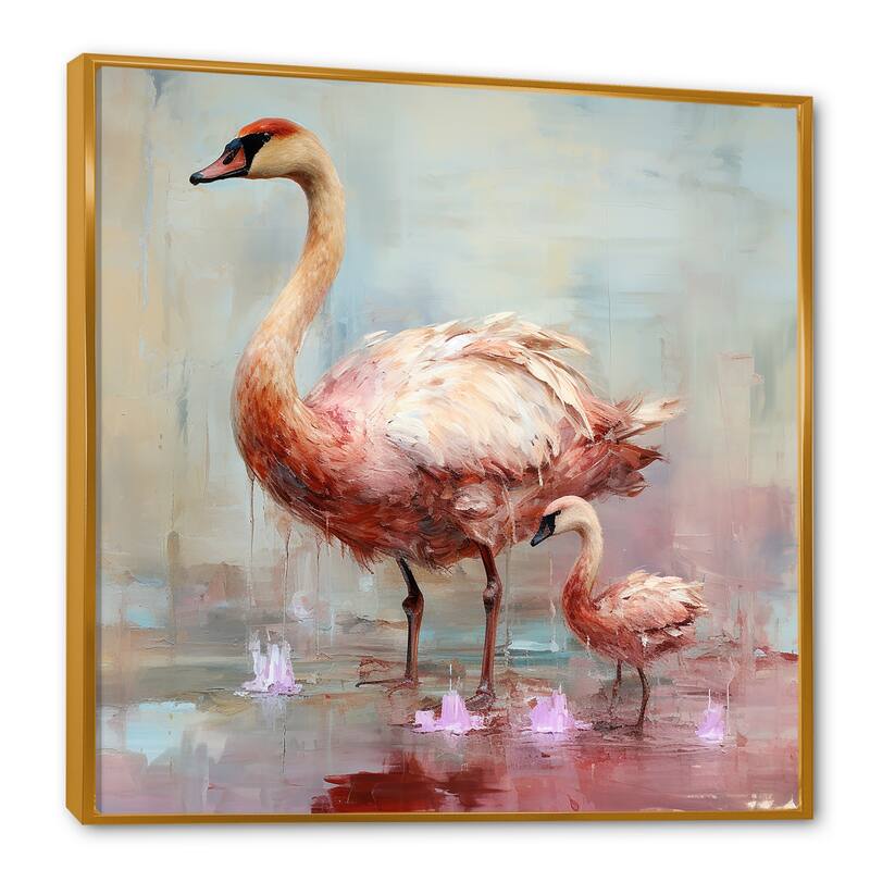 Designart "Pink Blooming Swan Beauty" Swans Pink Wall Decor - Modern Entryway Framed Wall Art Print
